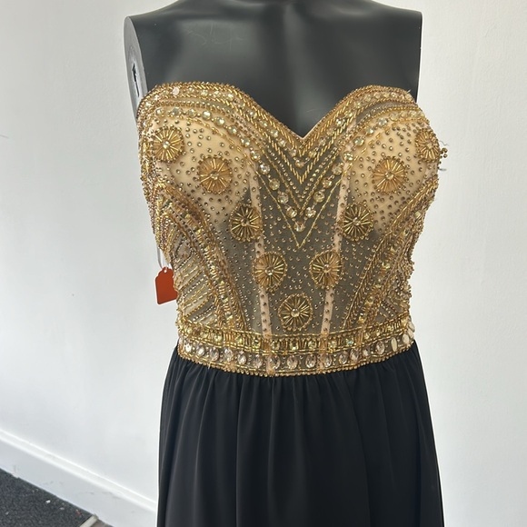 Alyce paris 1143 black/gold size 18 strapless a line chiffon dress with beading - Picture 9 of 9